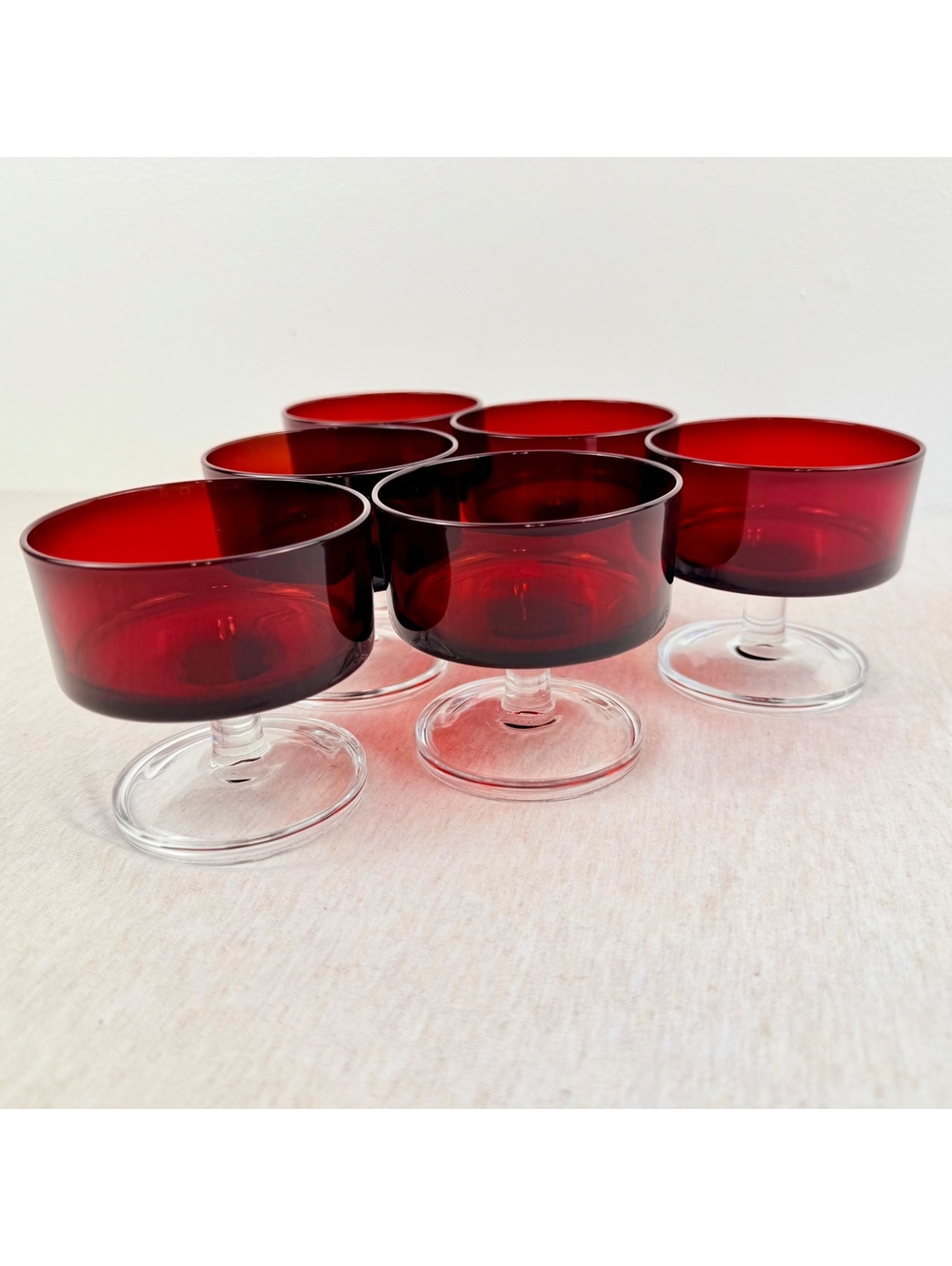 Vintage Luminarc Arcoroc Cavalier Ruby Red Sherbet Glasses France Set of 6